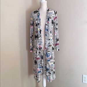 Wear ever Long Open front Light Cardigan Newspapers pattern Size: M